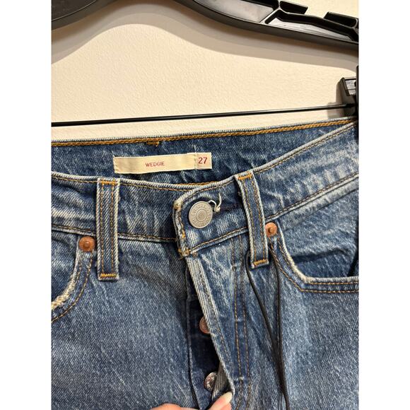 Levi's Wedgie High Waisted Button Fly Denim Straight Jeans Blue Women's Size 27 - Picture 4 of 5